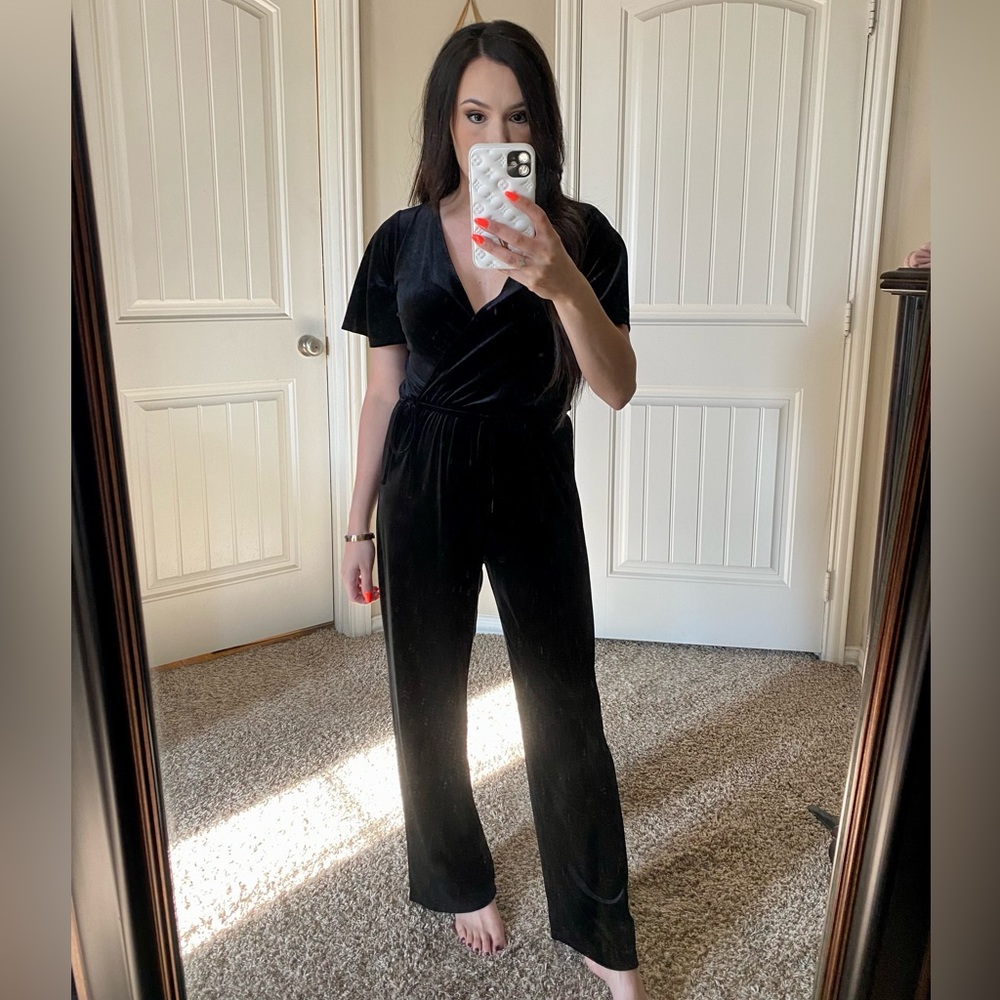 One Clothing Los Angeles black velvet jumpsuit romper XS